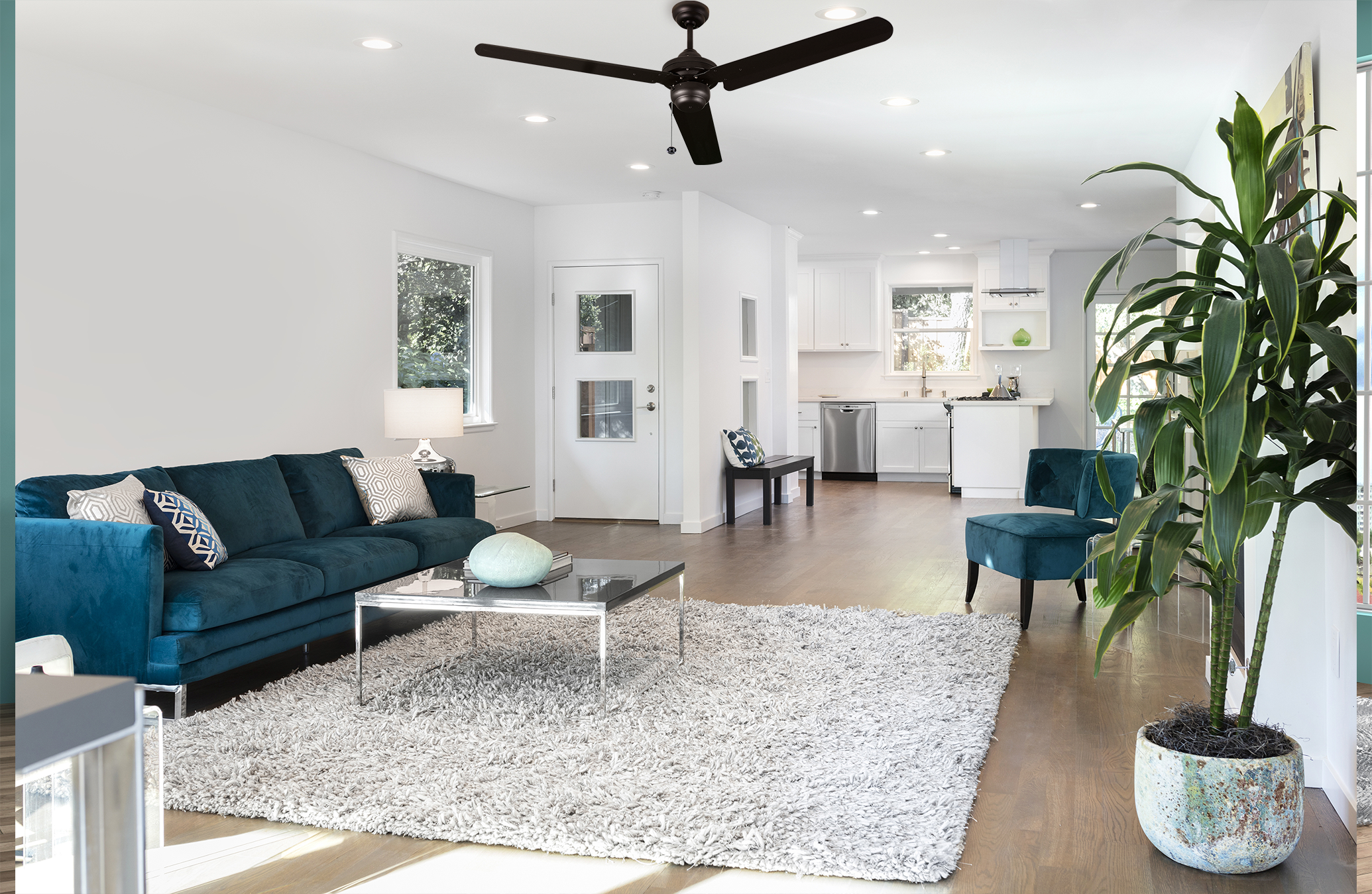 54" 3-Blade Classic Ceiling Fan without Lights metal black living room