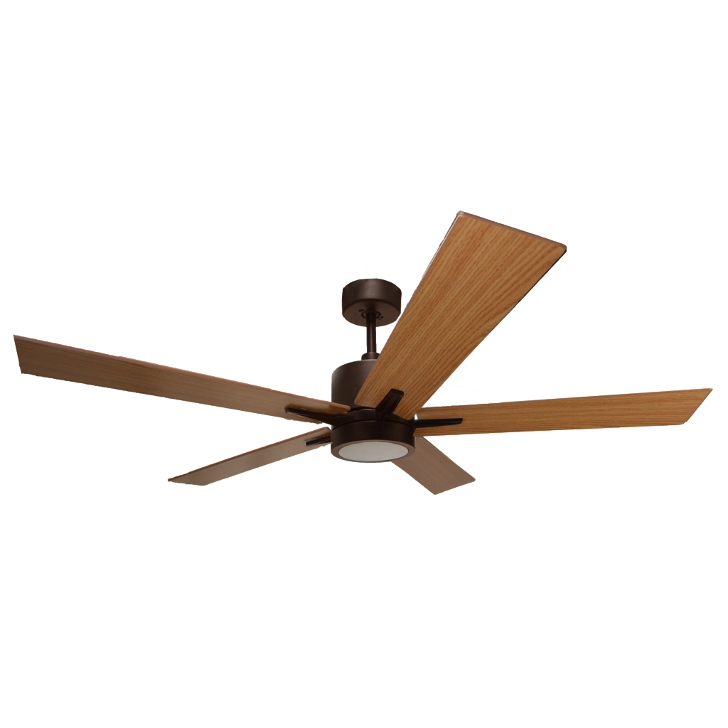 Rubbed Bronze Cylinder Ceiling Fan with Oak/Walnut Blades and Wall Control