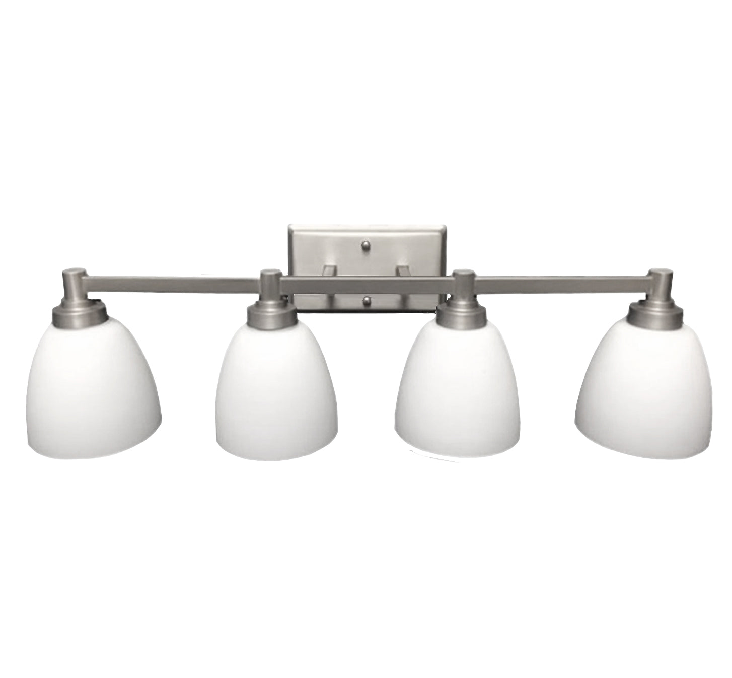 4-Light Nickel Vanity Bar - White Dome Shades
