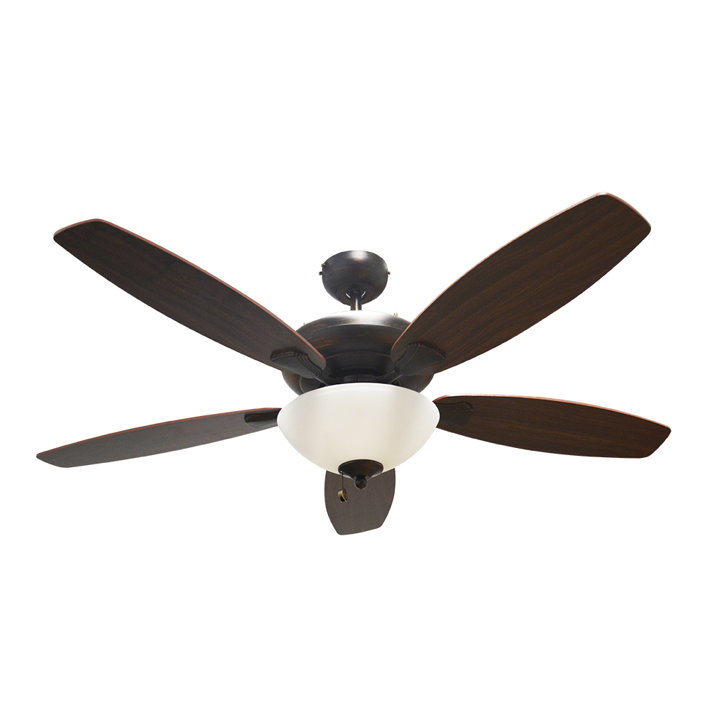 52" 5-Blade Rubbed Bronze Ceiling Fan with Lights and Oak/Walnut Blades