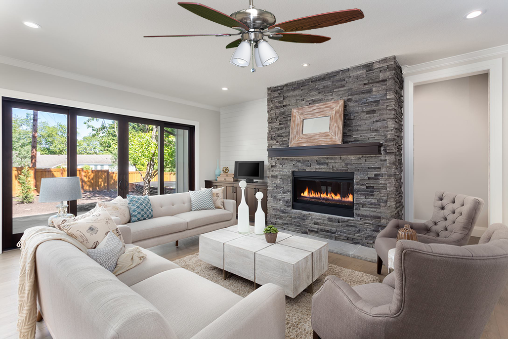 52" Brushed Nickel 5-Blade Ceiling Fan With Silver/Walnut Blades living room