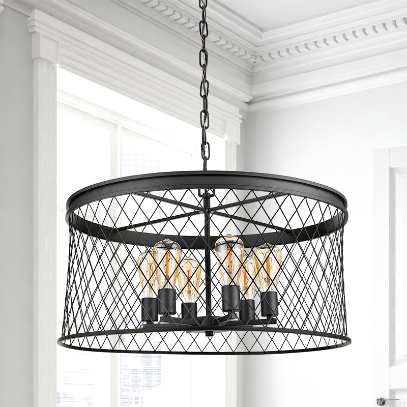 Farmhouse black cage pendant light hanging