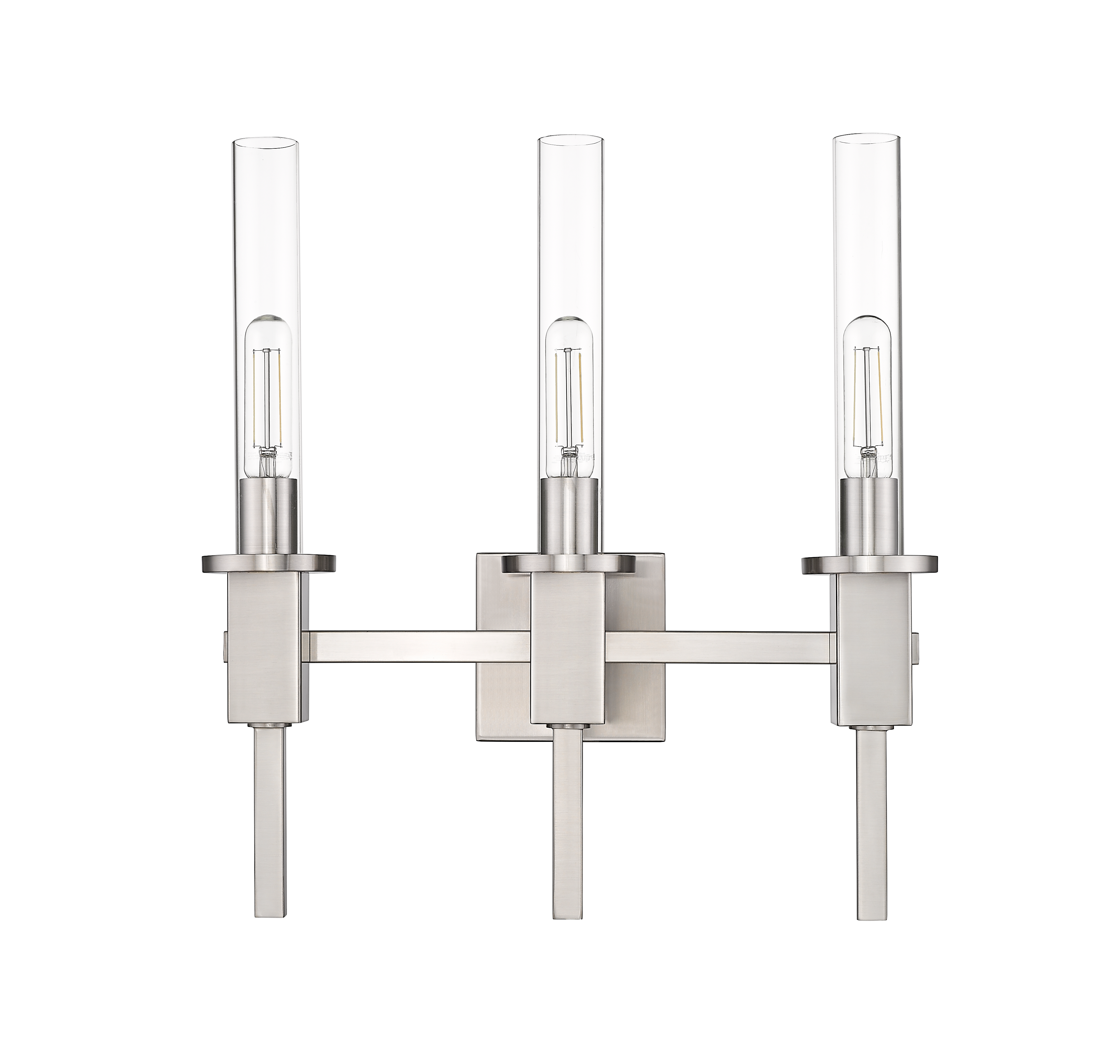 3 light modern glass tube wall sconce nickel