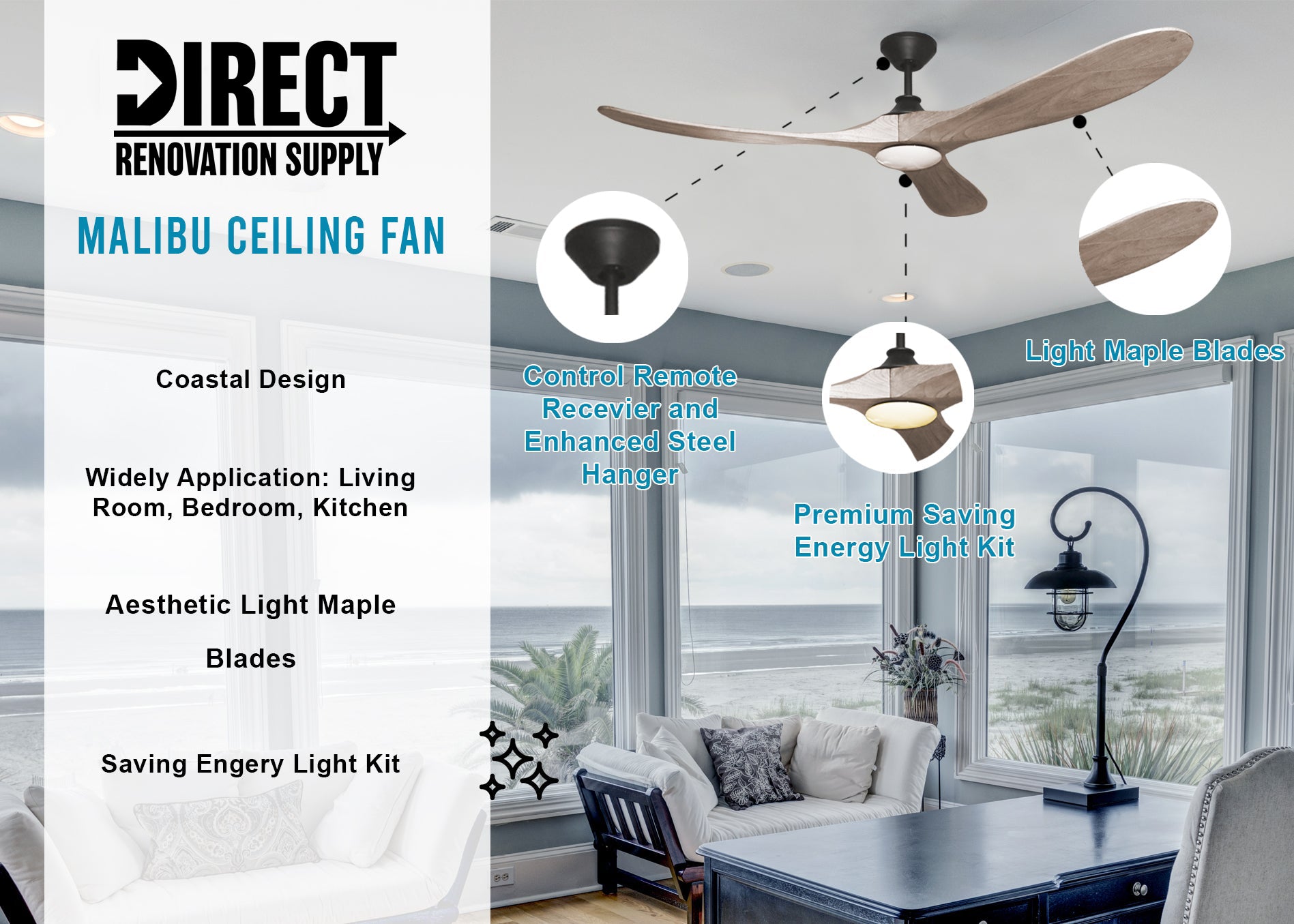 60 inch wood ceiling fan with light 3 blade