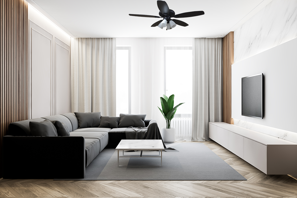 52" 5-Blade Black Ceiling Fan With 4-Light Kit and Black/Walnut Blades living room