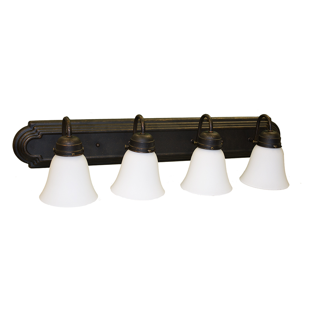 4-Light 24 inch Wide Bathroom Vanity Light with White Glass Rubbed Bronze
