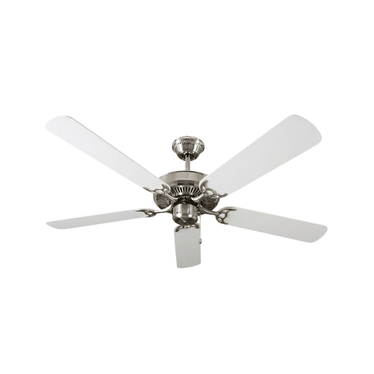 52'' 5-Blade Fan - White Blades - Sleek Indoor Fans in Brushed Nickel