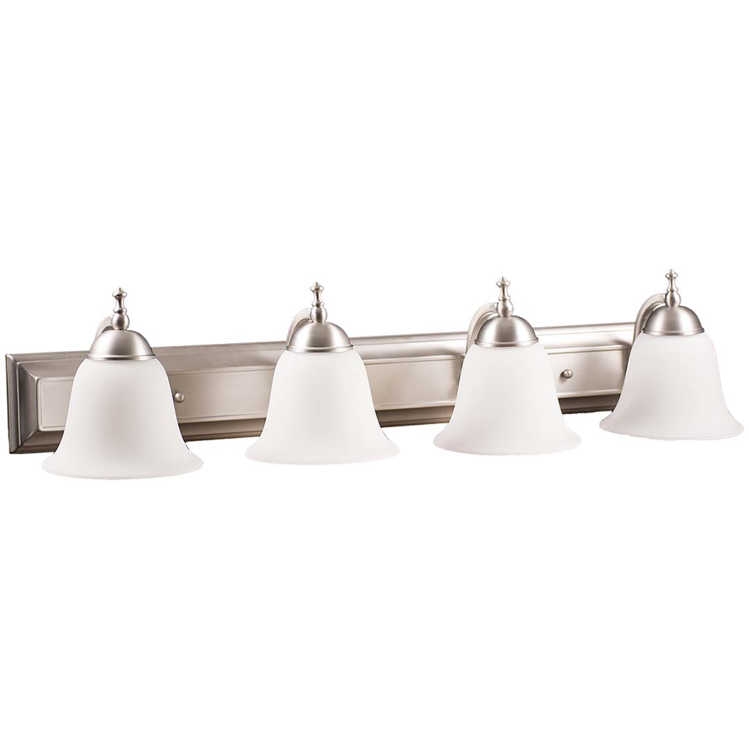 Dallas 4-Light White Glass Vanity - Refined Vanities in Brushed Nickel