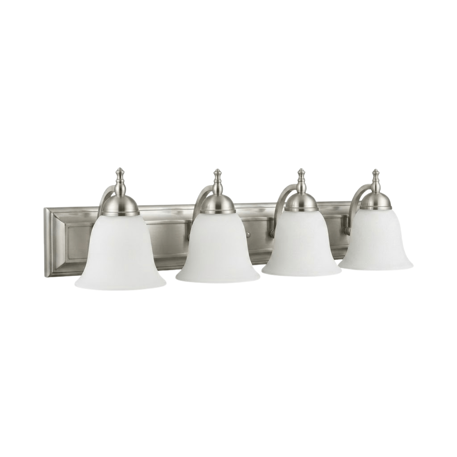 Dallas 4-Light White Glass Vanity - Refined Vanities in Brushed Nickel