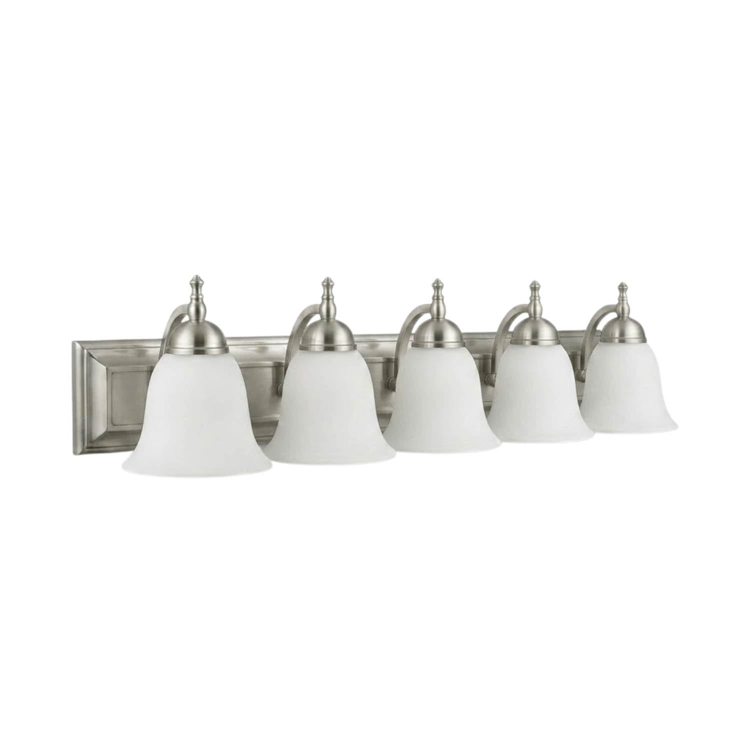 Dallas 5-Light White Glass Vanity - Transitional Vanities in Brushed Nickel