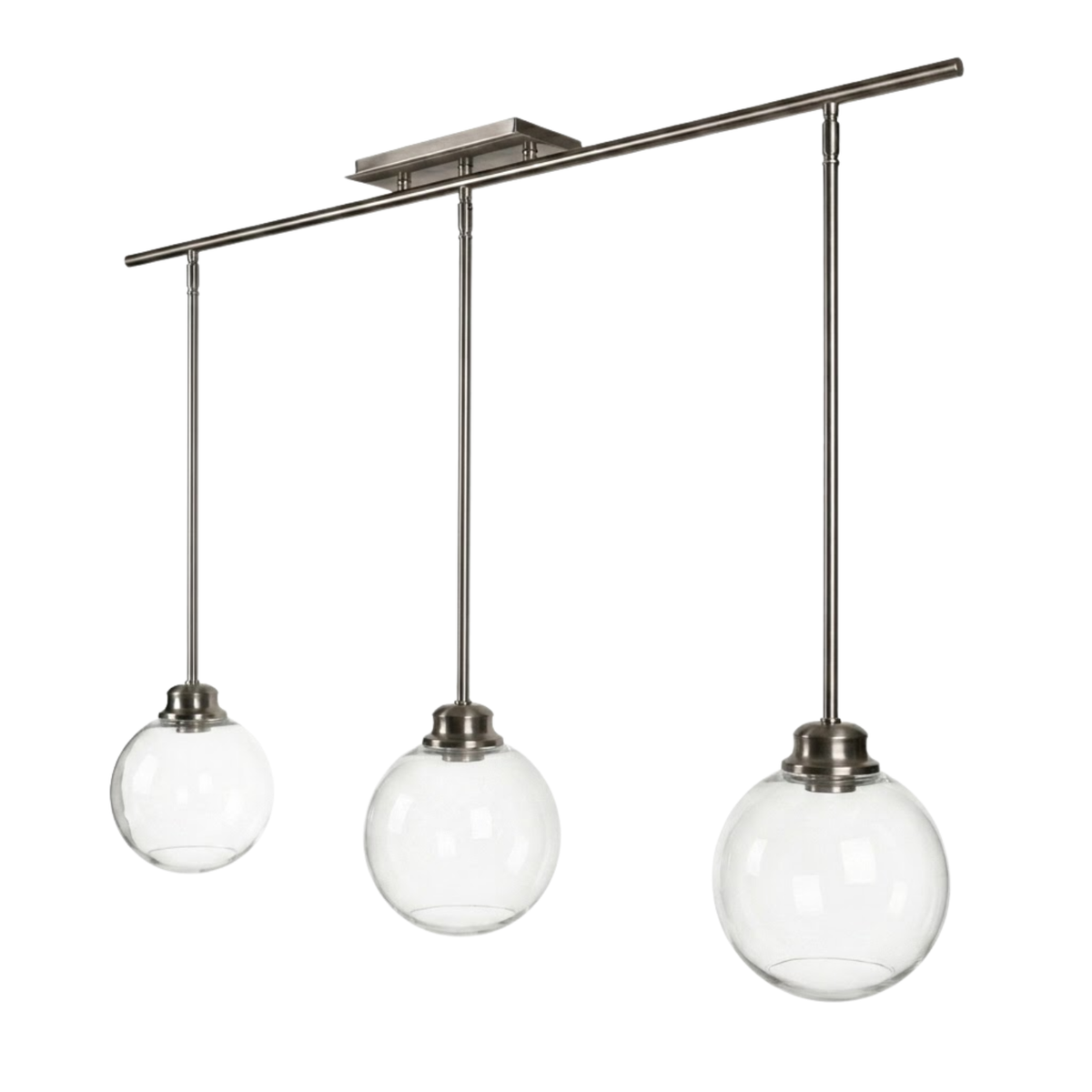 3-Light 54" Bar Pendant - NK Silver Chrome Fishbowl Glass
