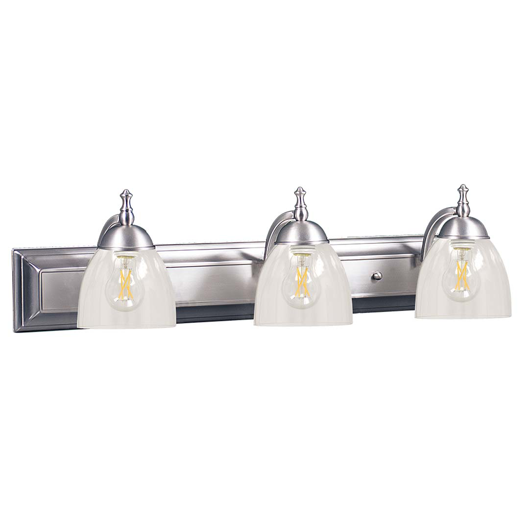Dallas 3-Light Clear Vanity - Functional Vanities in Brushed Nickel