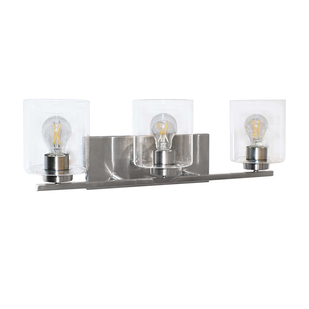 3-Light Clear Glass Vanity - Sleek Vanities in Brushed Nickel