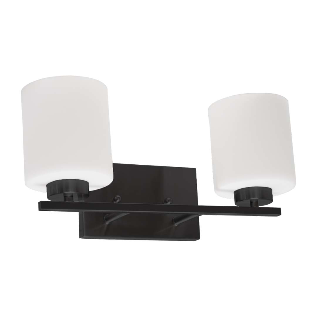 2-Light White Glass Vanity - Statement-Making Vanities in Matte Black