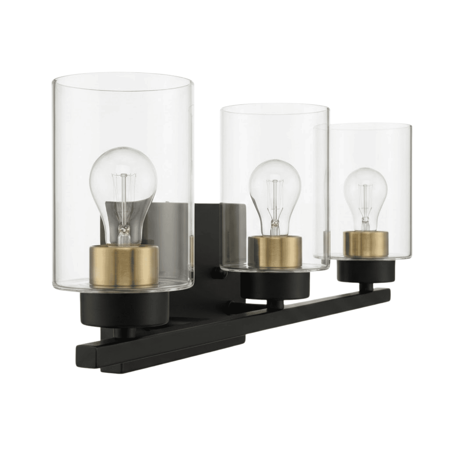 3-Light Clear Glass Vanity - MB w CG Socket Rings
