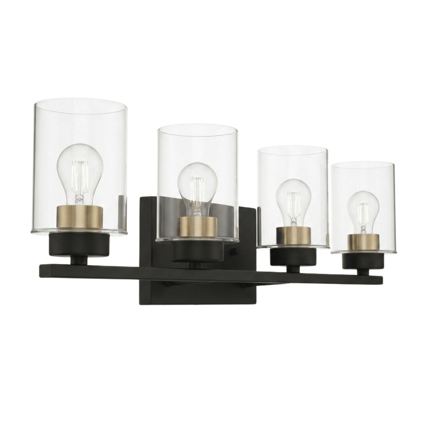 4-Light Clear Glass Vanity - MB w CG Socket Rings