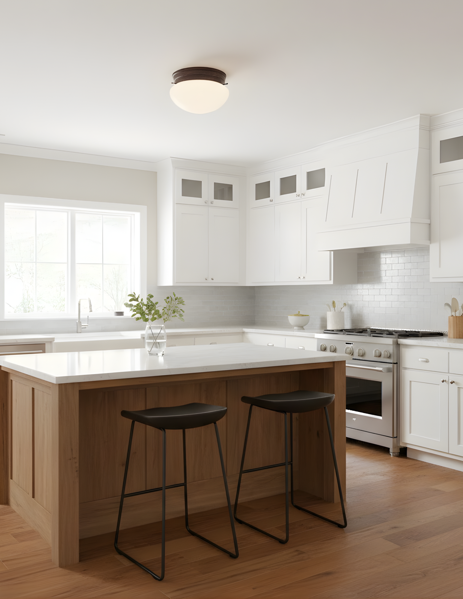 Kiran 1-Lt Faux Alabaster Mushroom Ceiling Flush Mount - Timeless Ceiling Mounts in Rubbed Bronze