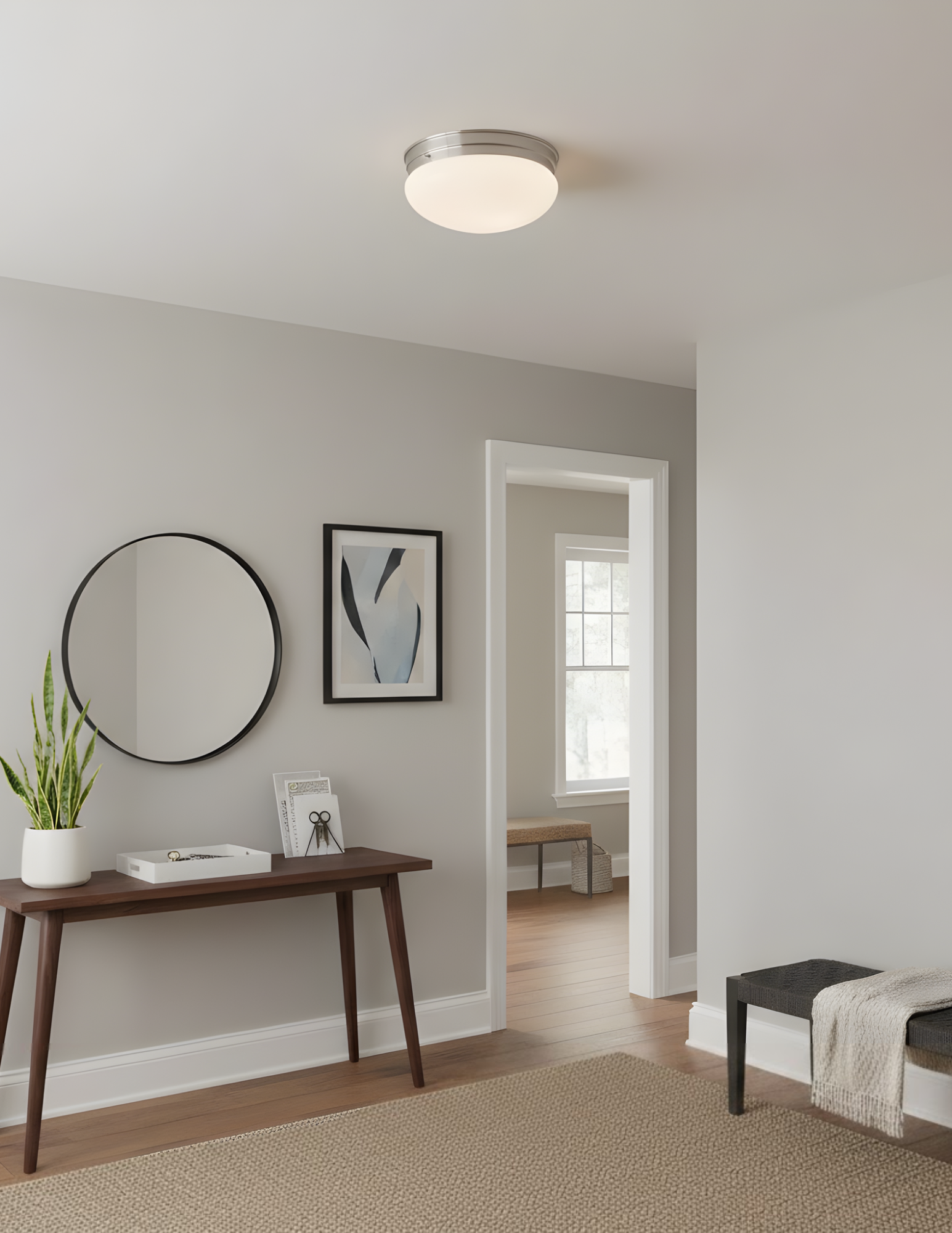 2-Light White Glass Mushroom - Elegant Ceiling Mounts in Brushed Nickel