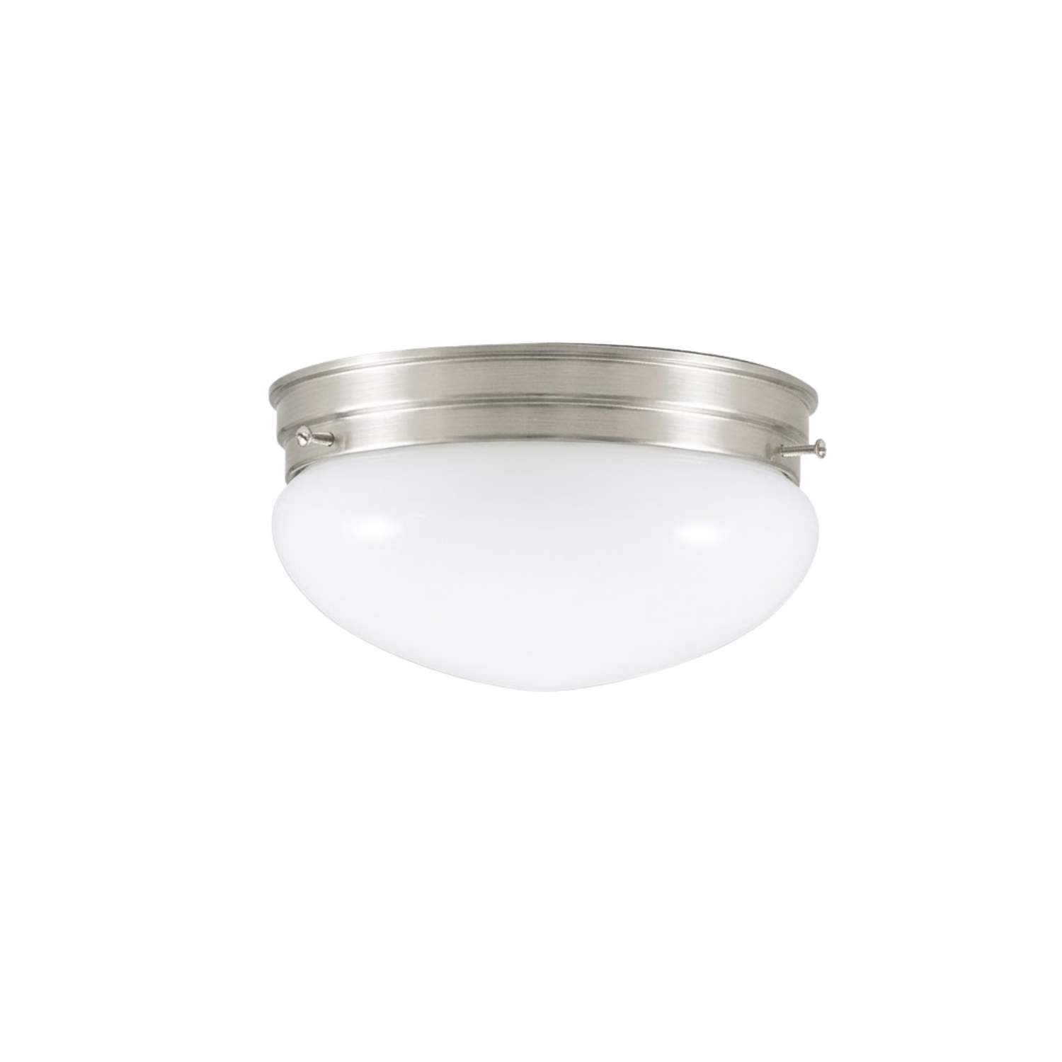 1-Light White Glass Mushroom - Clean-Line Ceiling Mounts in Brushed Nickel