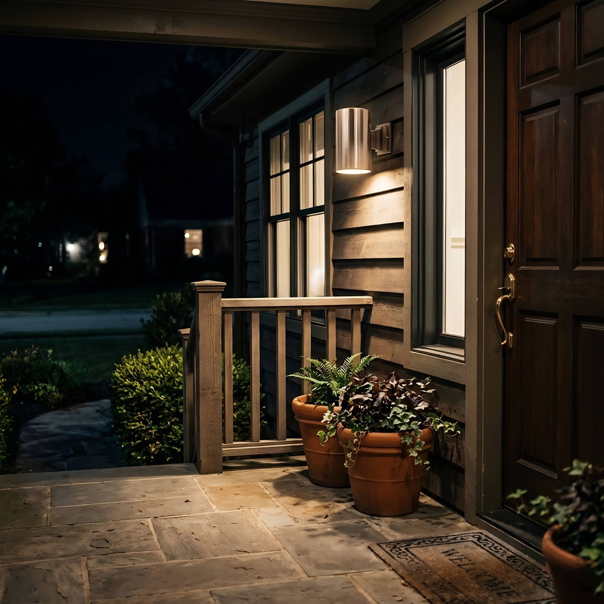 1-Light Large Dark Sky Cylinder Wall Mount - Statement-Making Exterior in Brushed Nickel