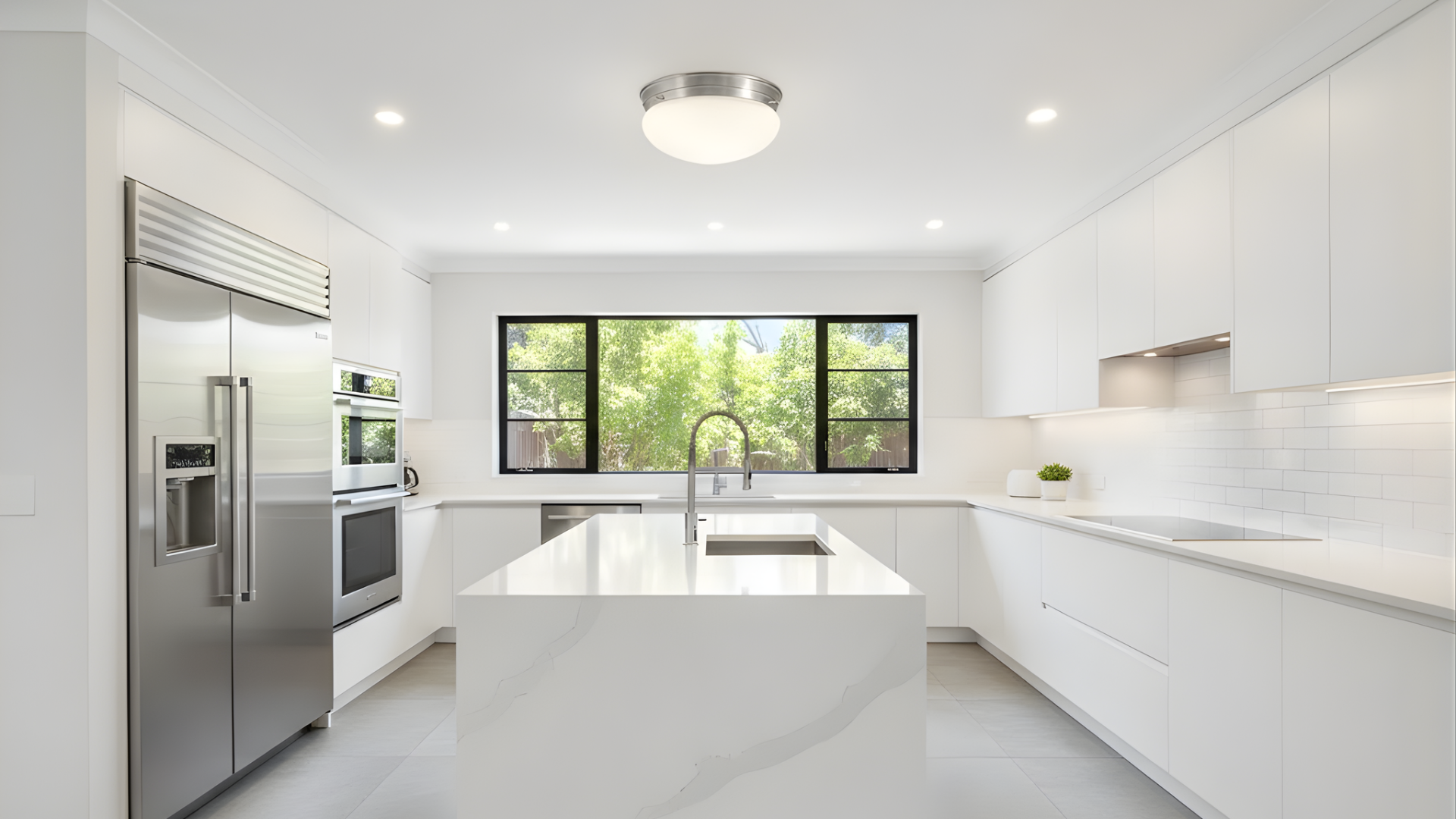 1-Light White Glass Mushroom - Clean-Line Ceiling Mounts in Brushed Nickel