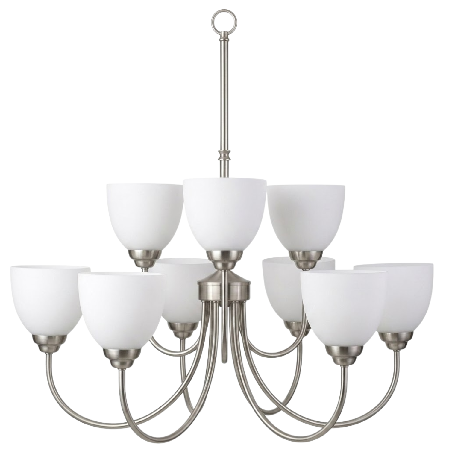 Laredo 9-Light Chandelier White Glass - Sleek Chandeliers in Brushed Nickel