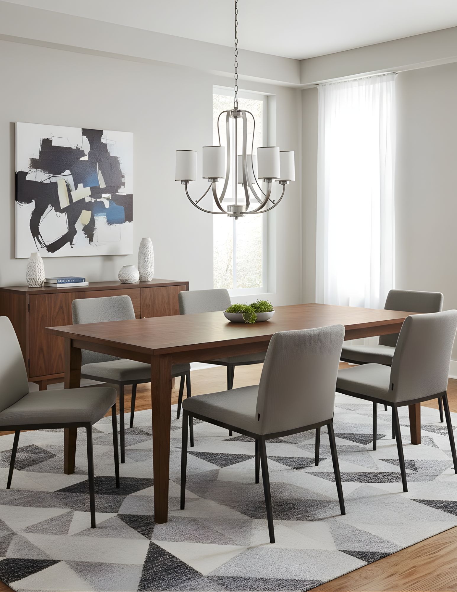 Lexington 5-Light White Glass Chandelier - Architectural-Inspired Chandeliers in Brushed Nickel