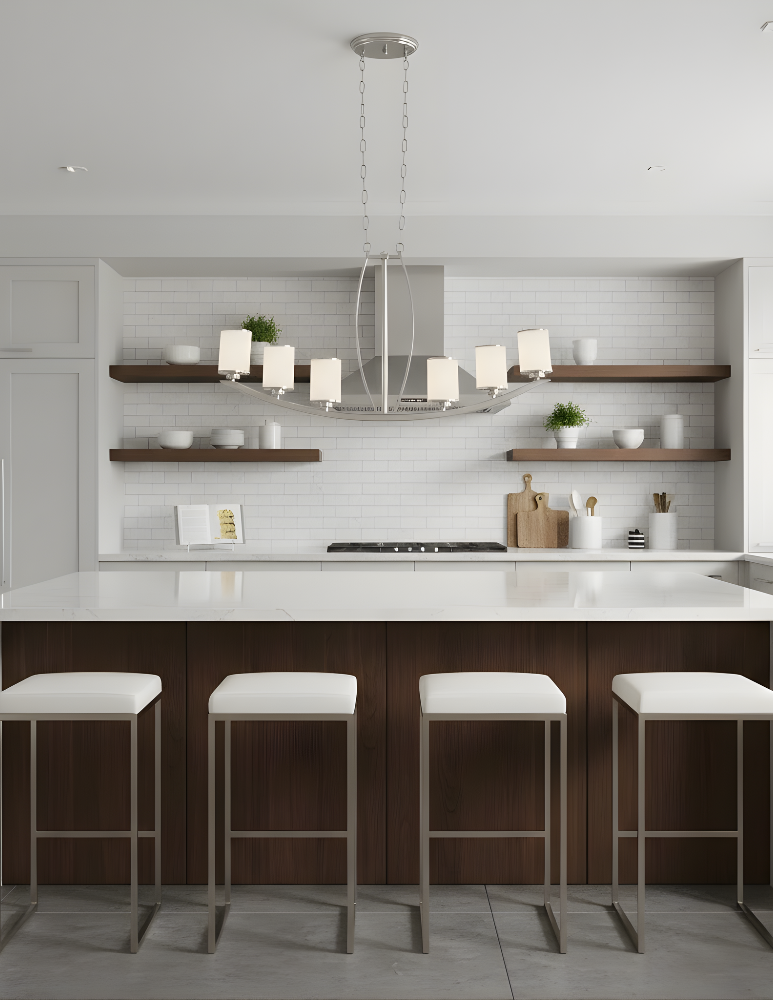 Lexington 6-Light White Glass Island/Entry - Clean-Line Pendants in Brushed Nickel