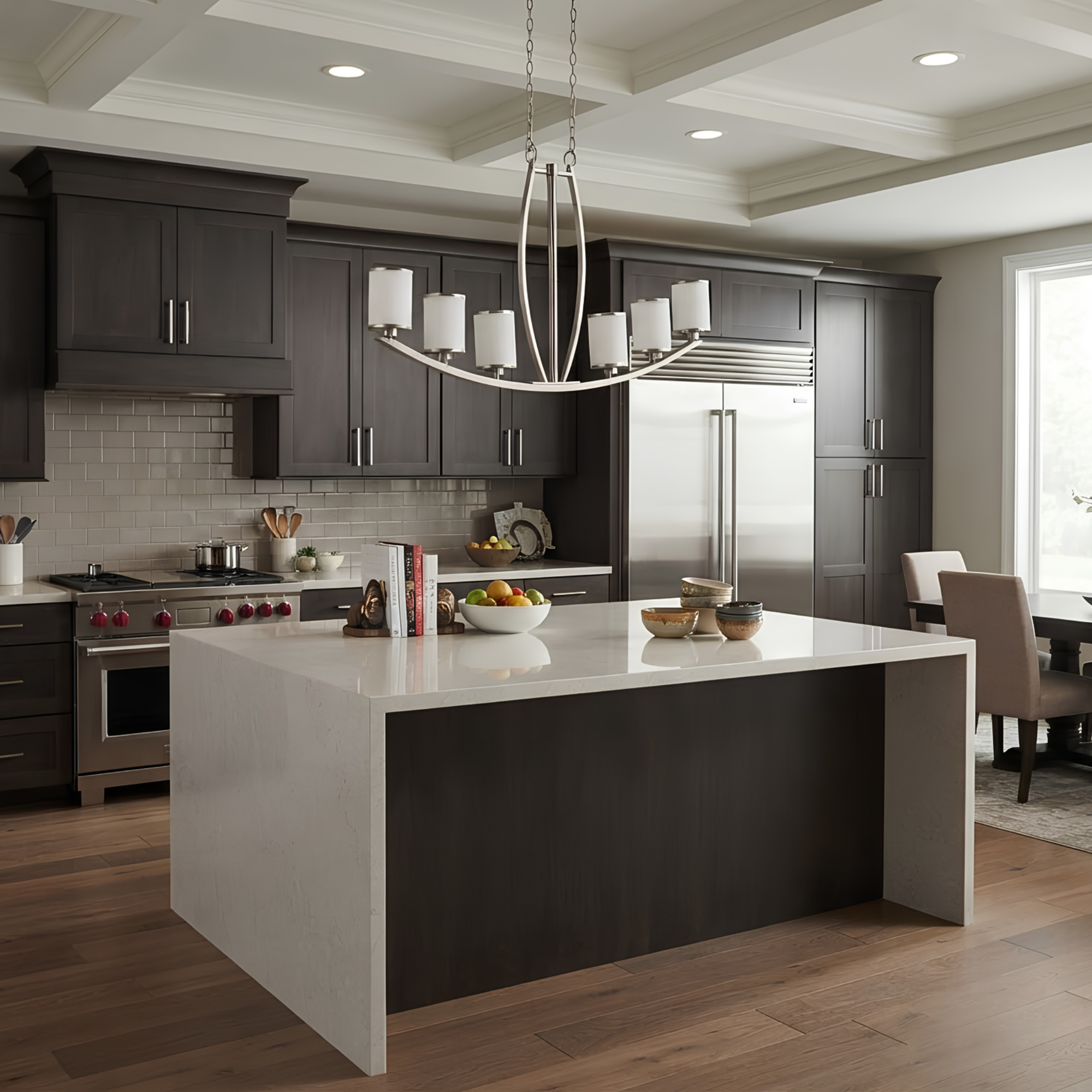 Lexington 6-Light White Glass Island/Entry - Clean-Line Pendants in Brushed Nickel