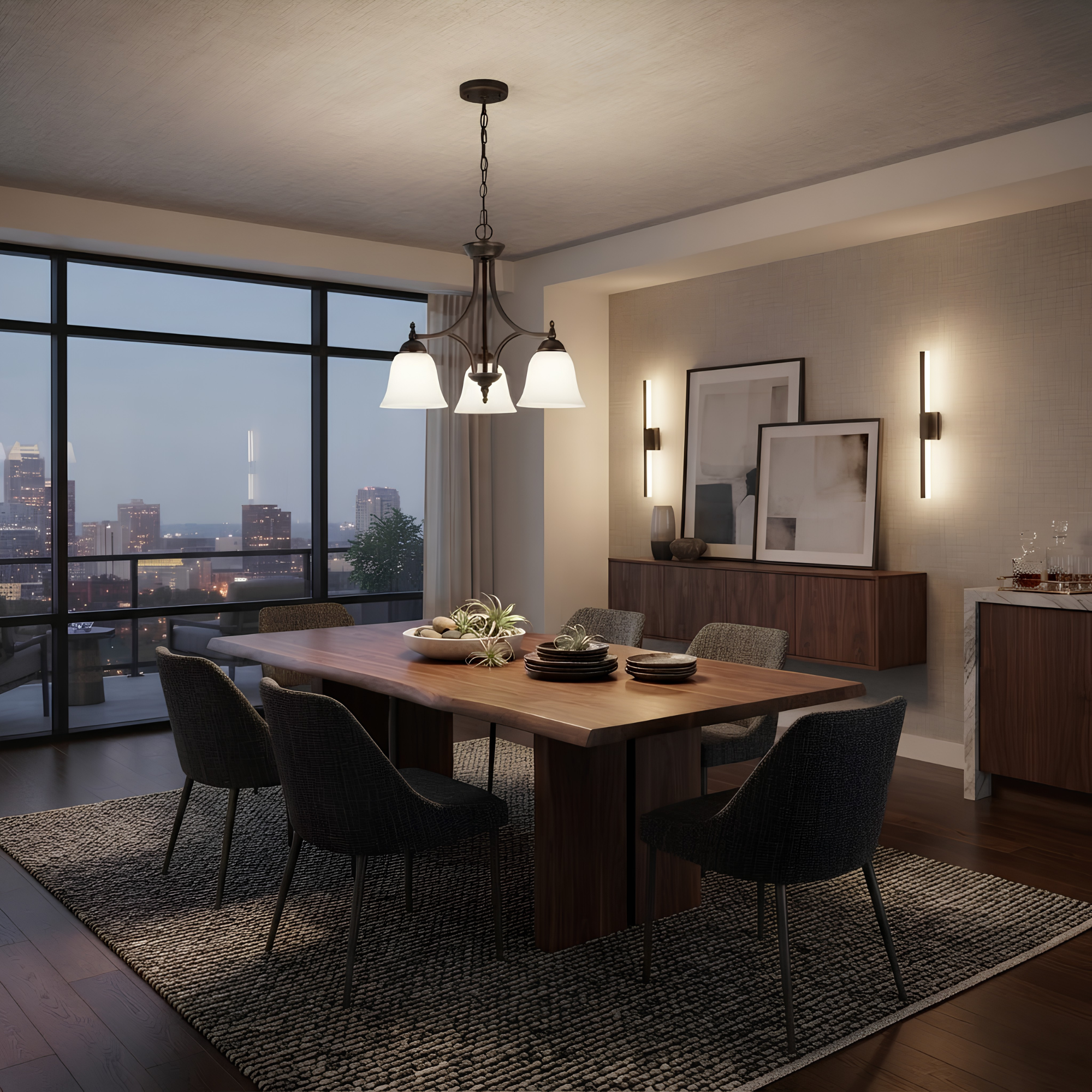 Austin 3-Light Down Chandelier/Nook - Transitional Chandeliers in Rubbed Bronze