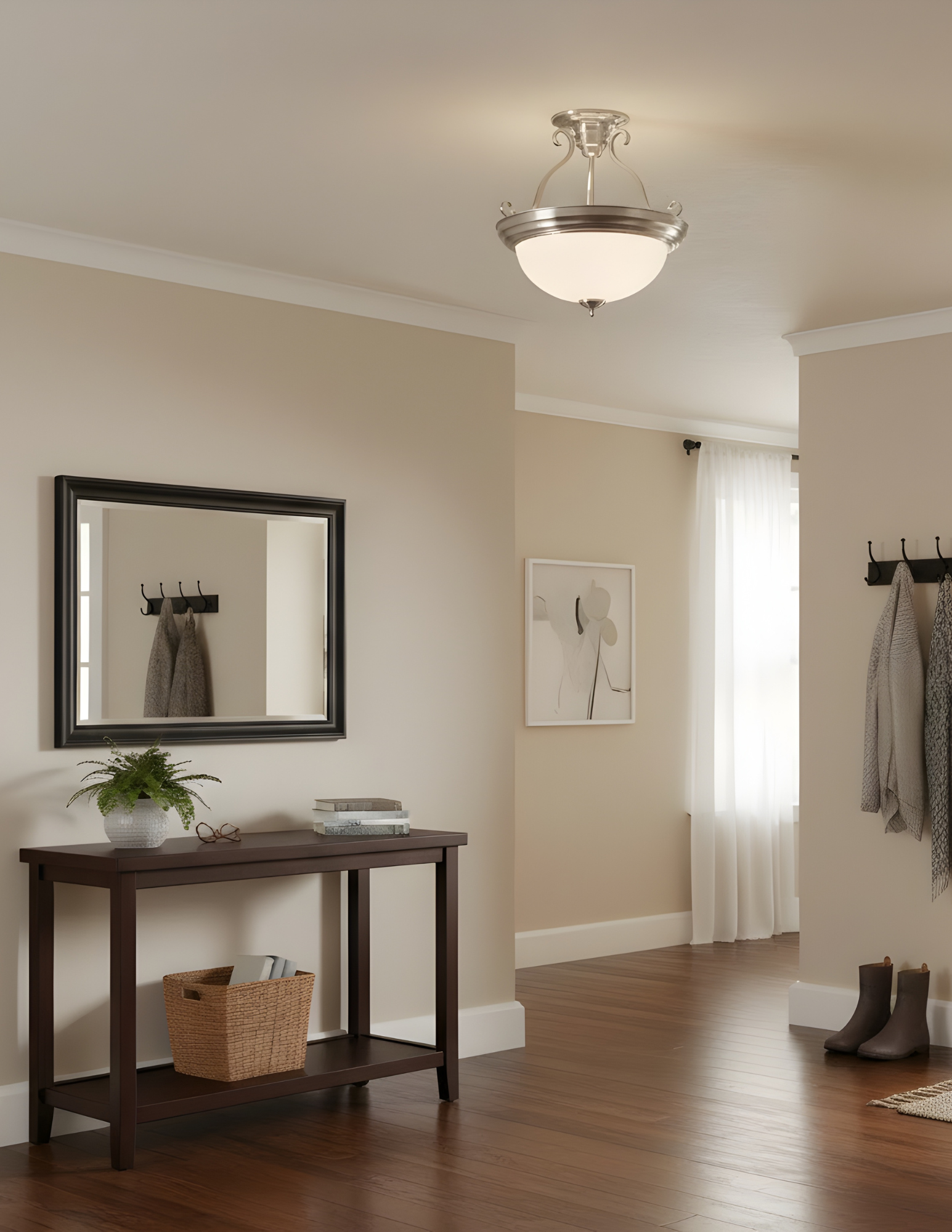 Semi Flush Entry Fixture White Glass - Contemporary Ceiling Mounts