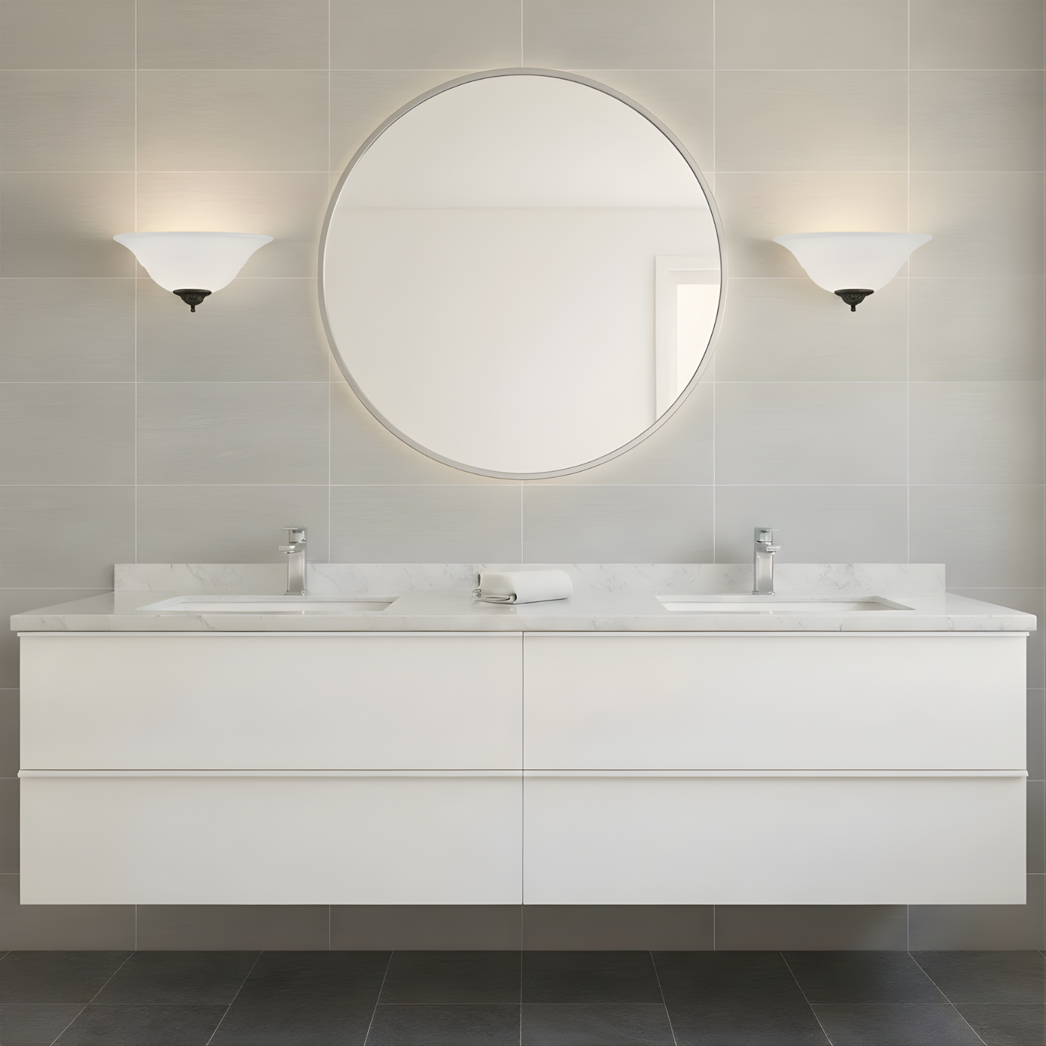 White Wall Sconce/RB/MB Finials Included - Functional Wall Sconces in Brushed Nickel