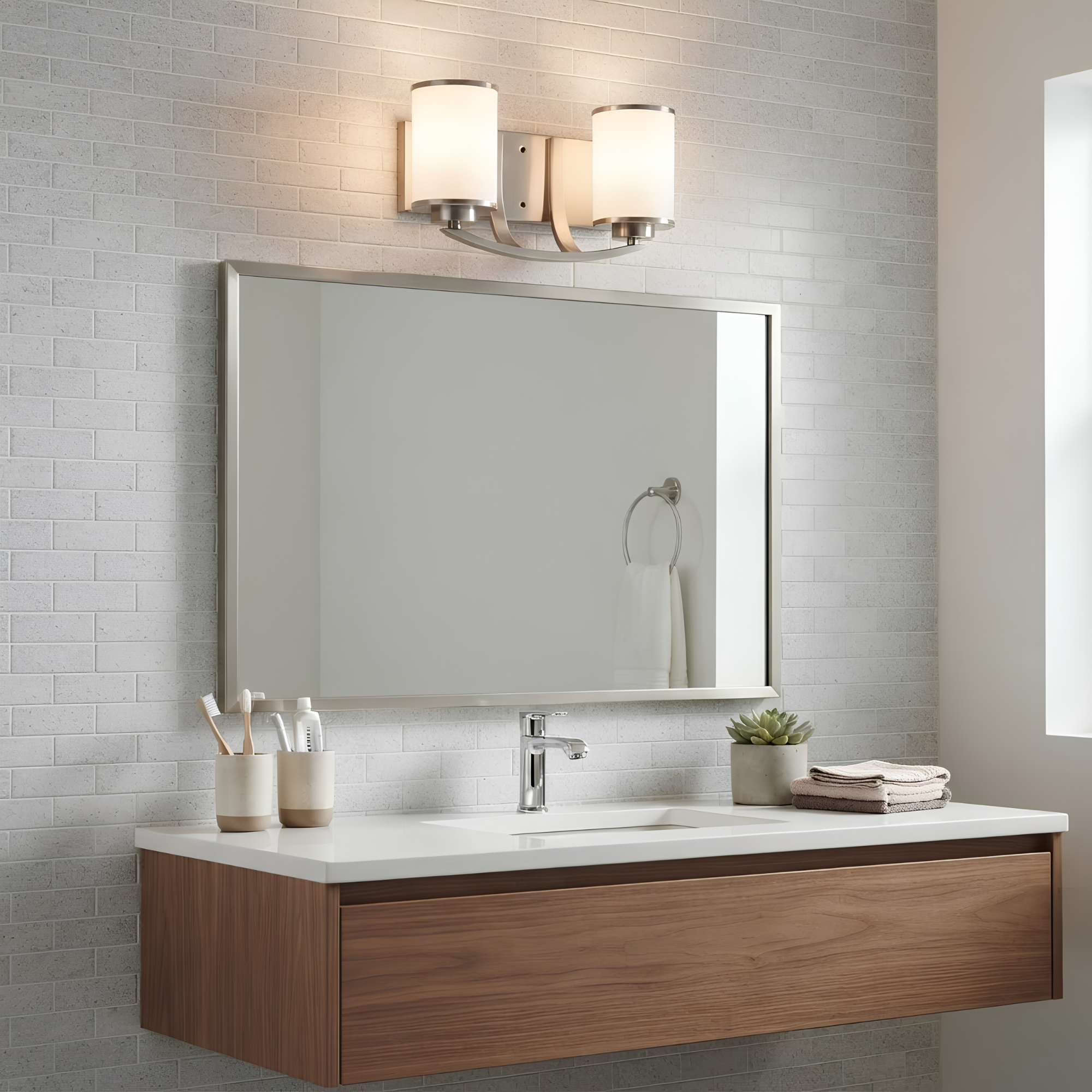 Lexington 2-Light White Glass Vanity - Refined Vanities in Brushed Nickel