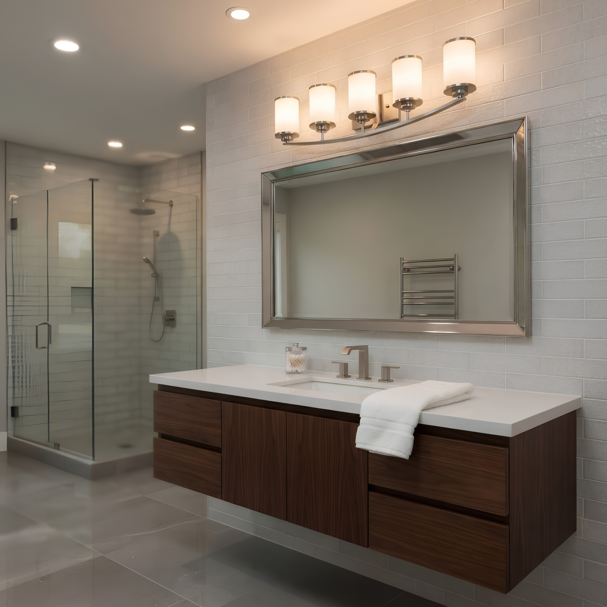 Lexington 5-Light White Glass Vanity - High-Design Vanities in Brushed Nickel