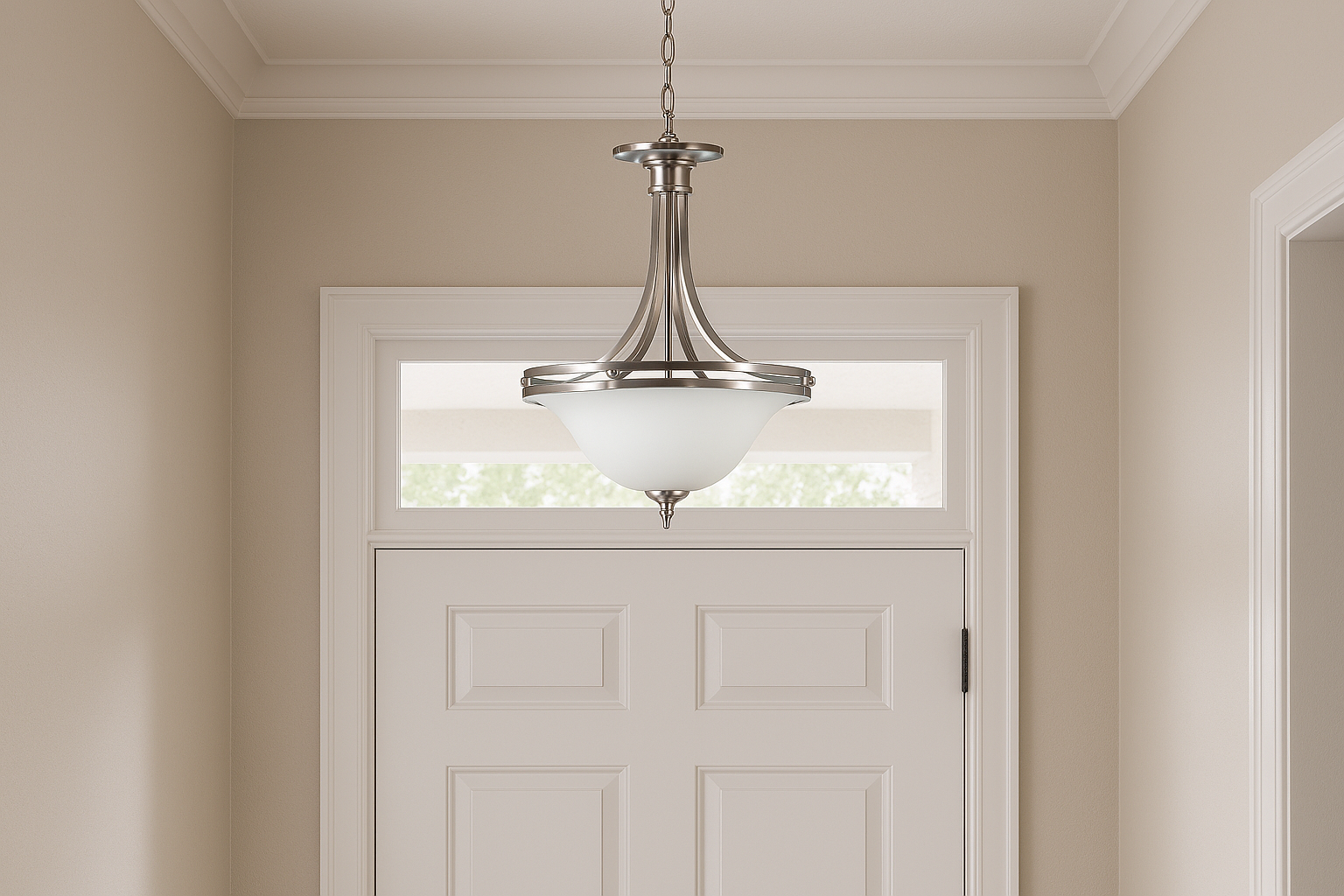 Dallas 16' Glass Bowl Entry Fixture White - Transitional Pendants in Brushed Nickel