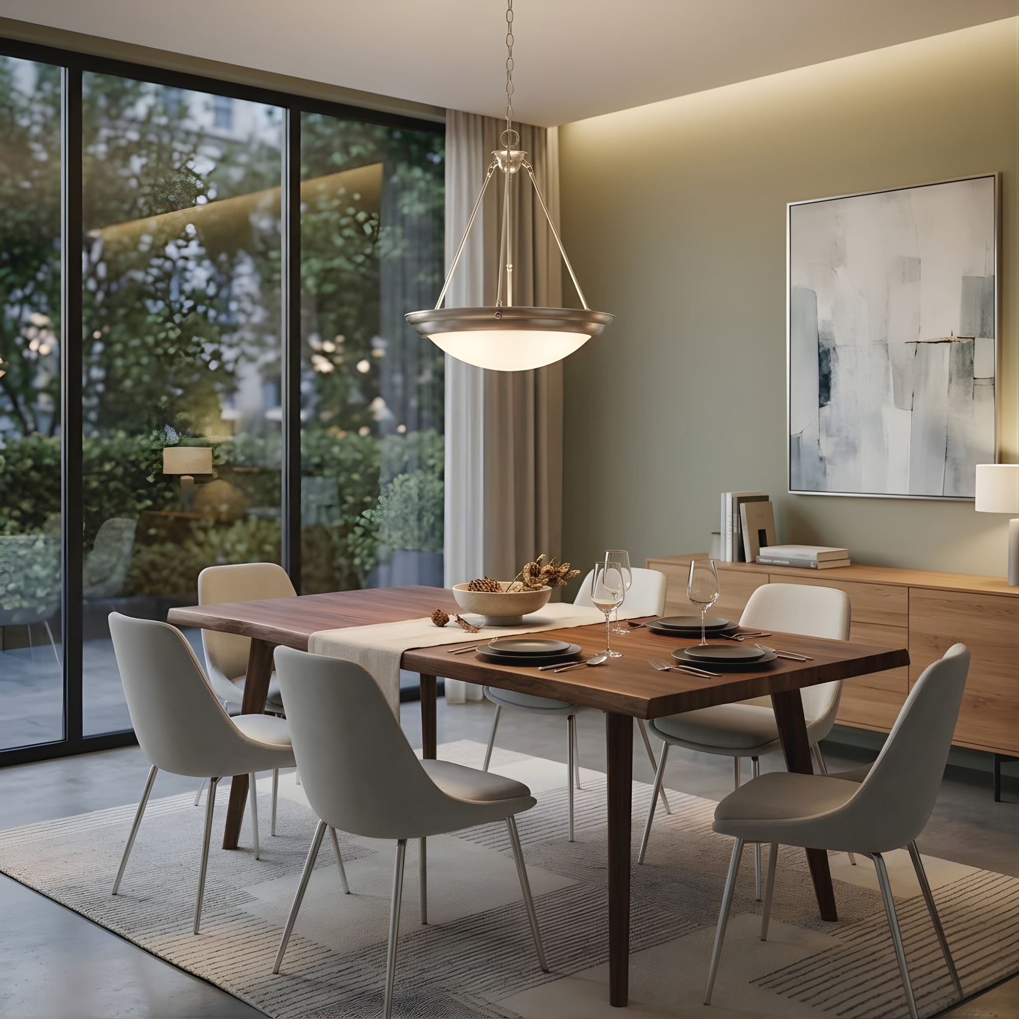 Foyer White Bowl Hanging Pendant - Stylish Pendants in Brushed Nickel