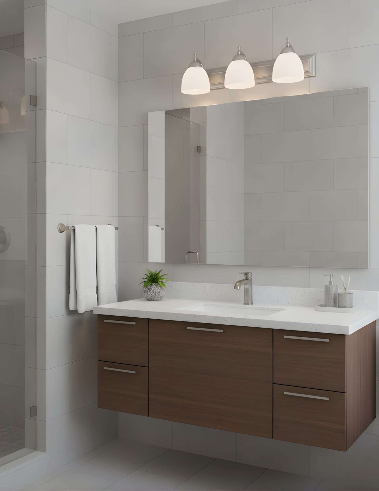 Dallas 3-Light White Vanity - Functional Vanities in Brushed Nickel