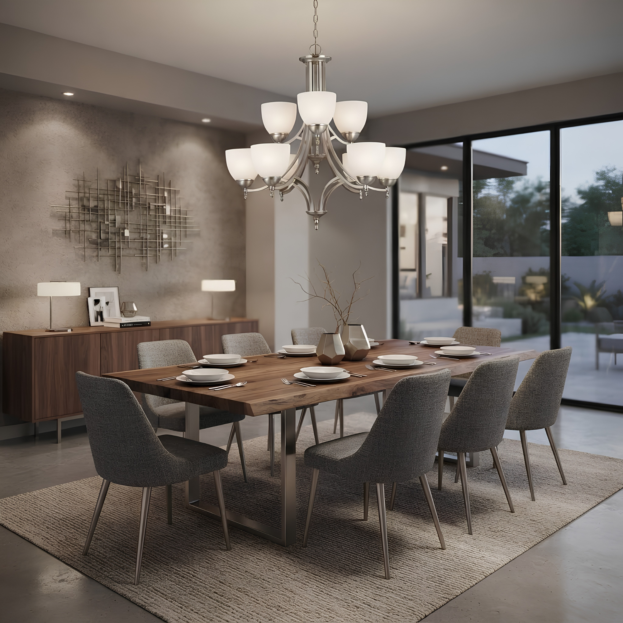 Dallas Upgrade 9-Light Chandelier - Architectural-Inspired Chandeliers in Brushed Nickel