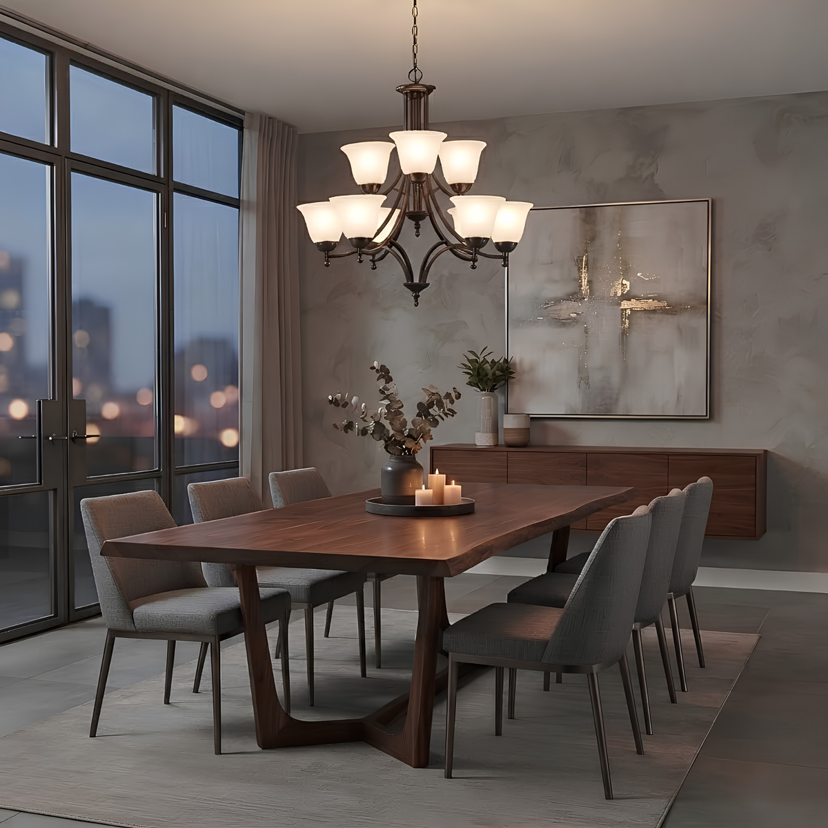 Austin Upgrade 9-Light Chandelier - Functional Chandeliers in Rubbed Bronze