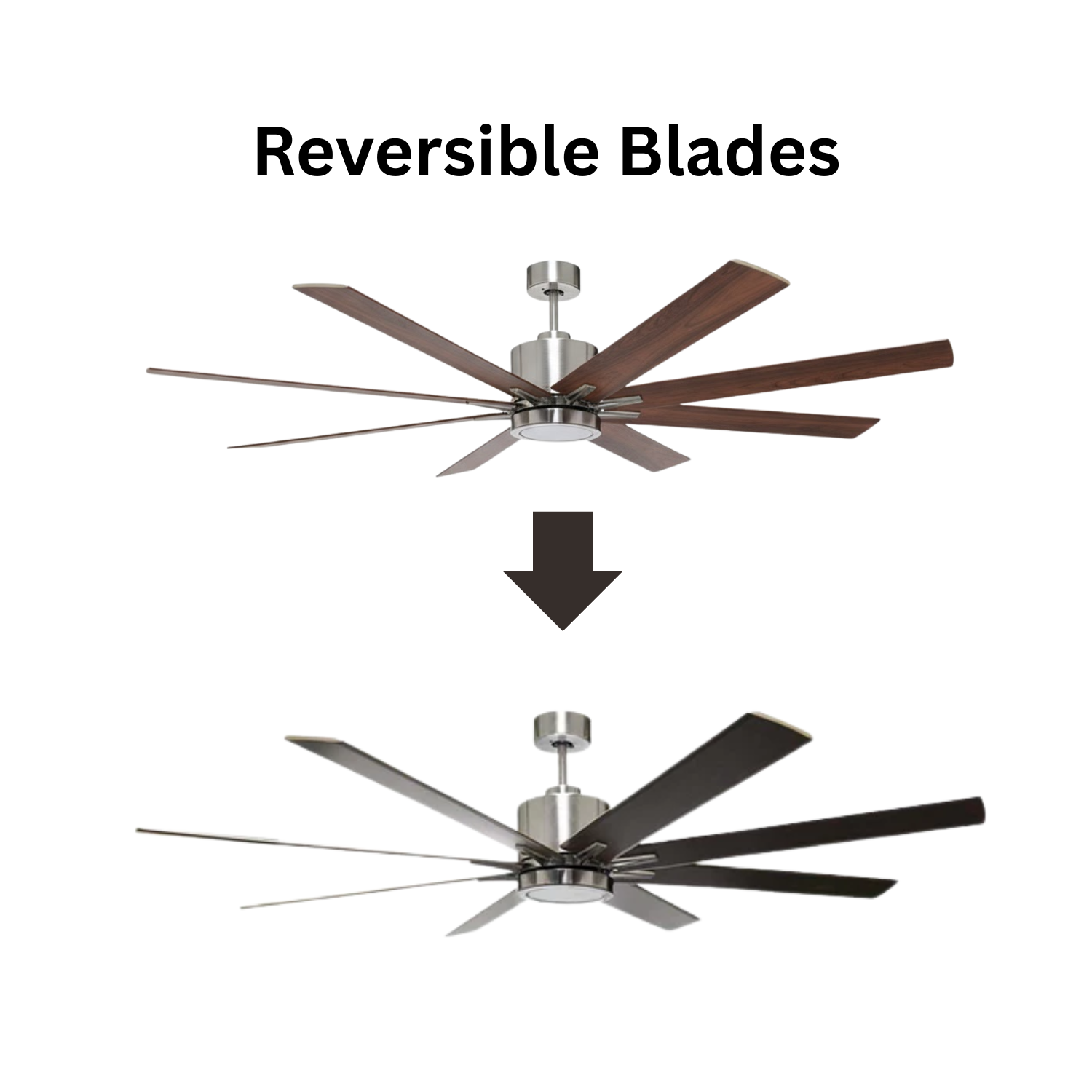 8-Blade 66" Fan Silver/Walnut Blades 16W LED Light Kit 3000K - Chic Indoor Fans in Brushed Nickel