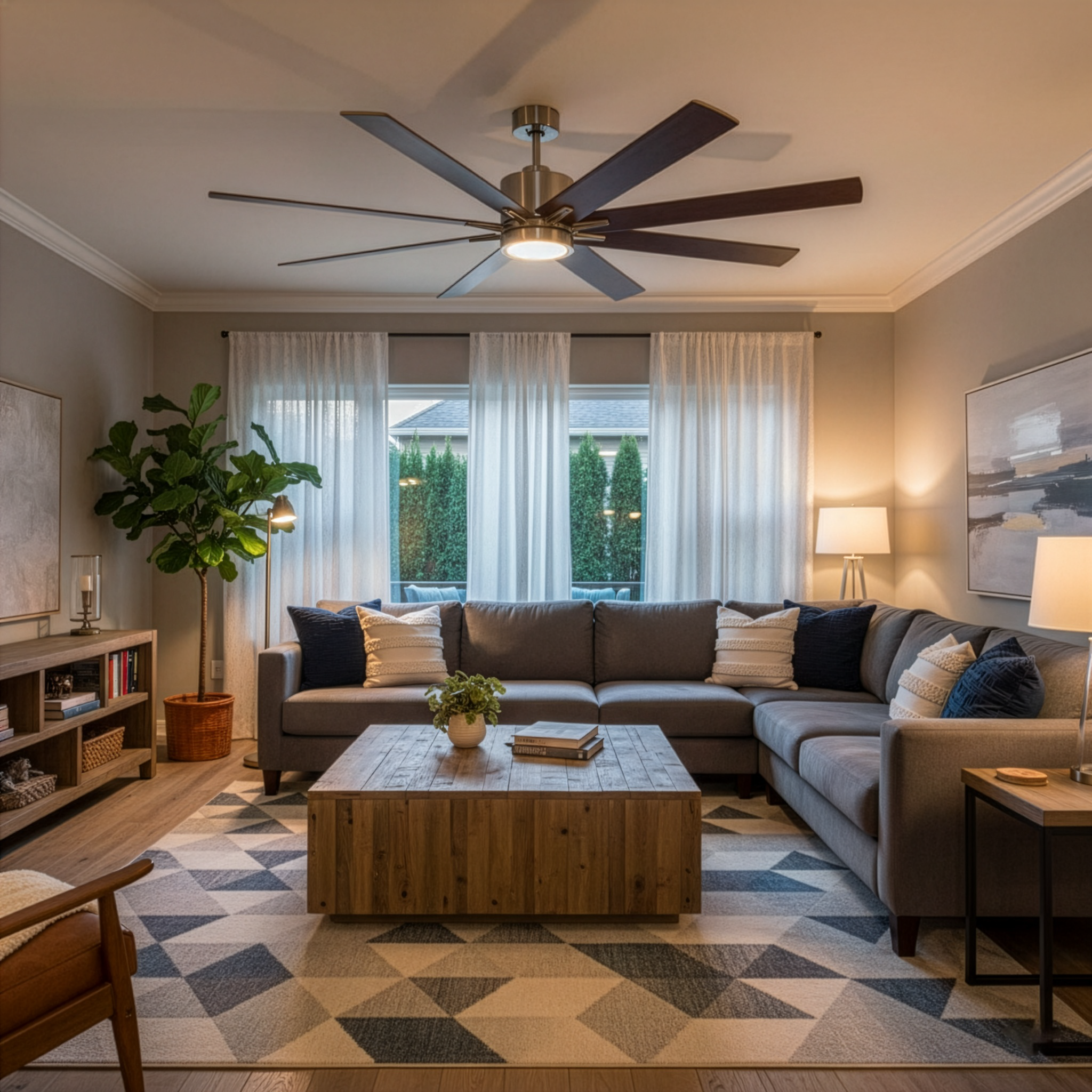8-Blade 66" Fan Silver/Walnut Blades 16W LED Light Kit 3000K - Chic Indoor Fans in Brushed Nickel