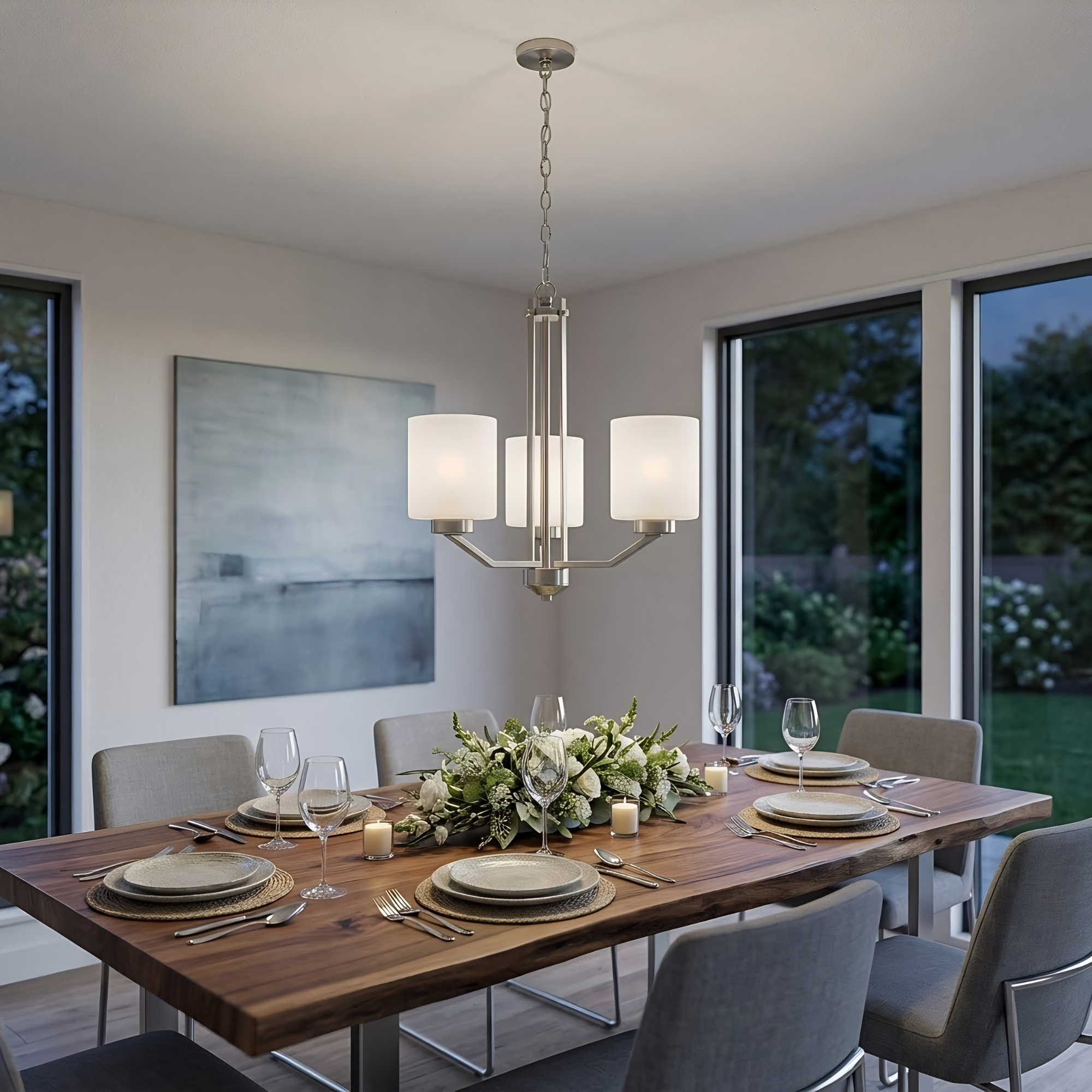 Paris 3-Light Chandelier White Cylinder Glass - High-Design Chandeliers
