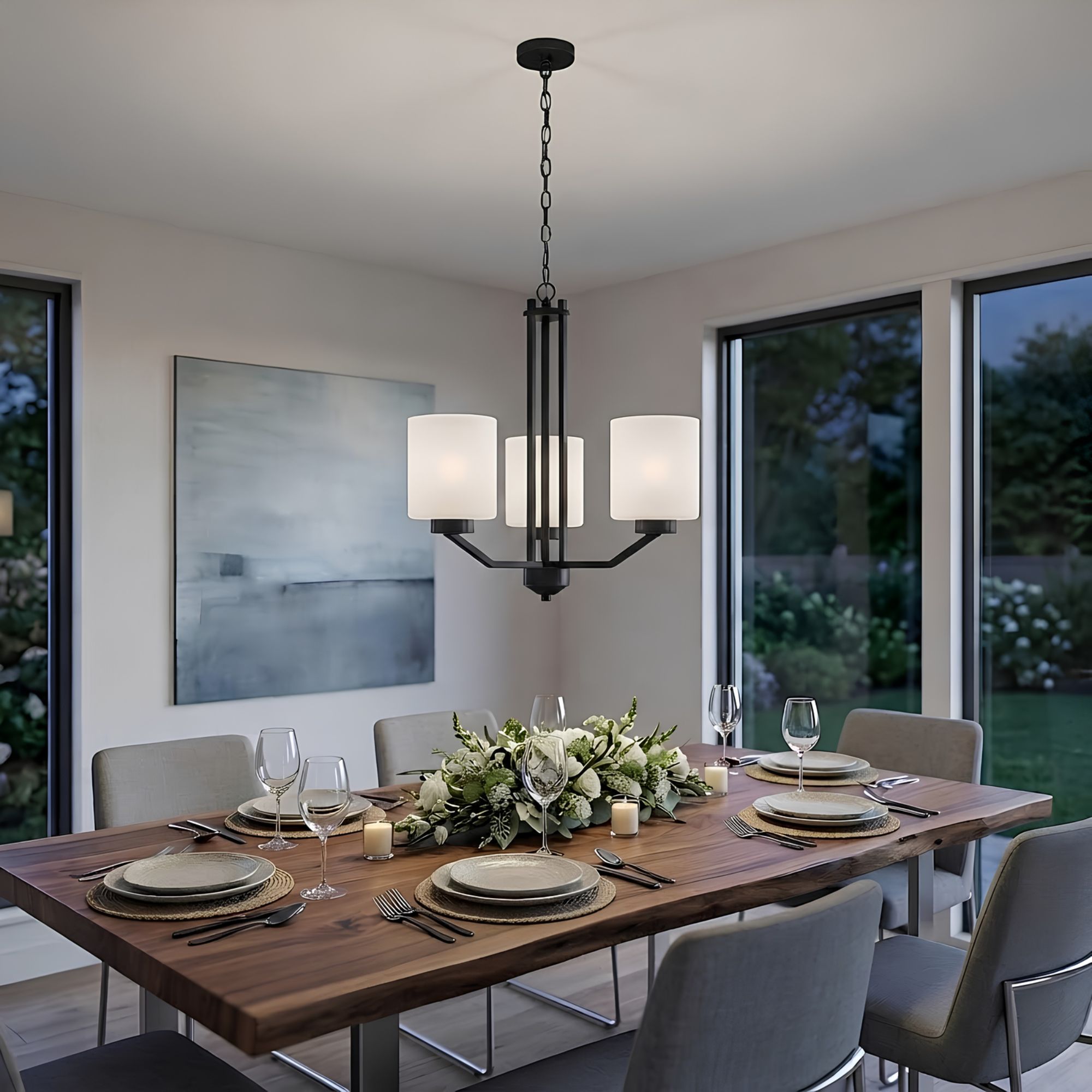 Paris 3-Light Chandelier White Cylinder Glass - High-Design Chandeliers