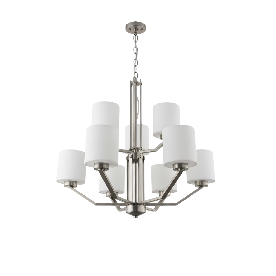Paris 9-Light Chandelier White Cylinder Glass - Clean-Line Chandeliers