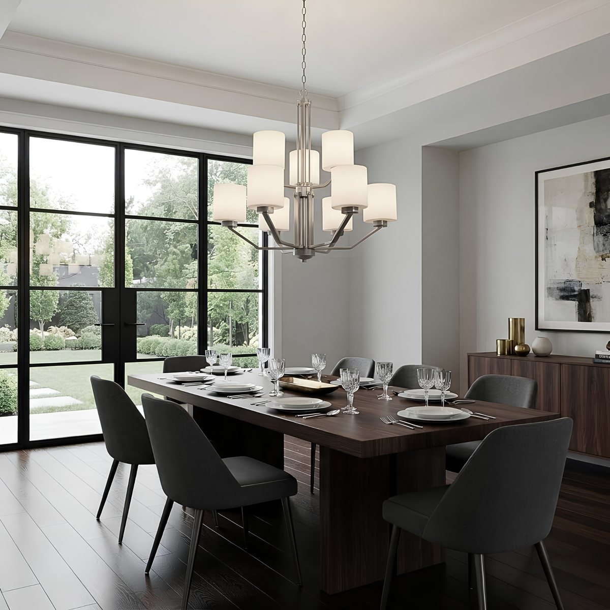 Paris 9-Light Chandelier White Cylinder Glass - Clean-Line Chandeliers