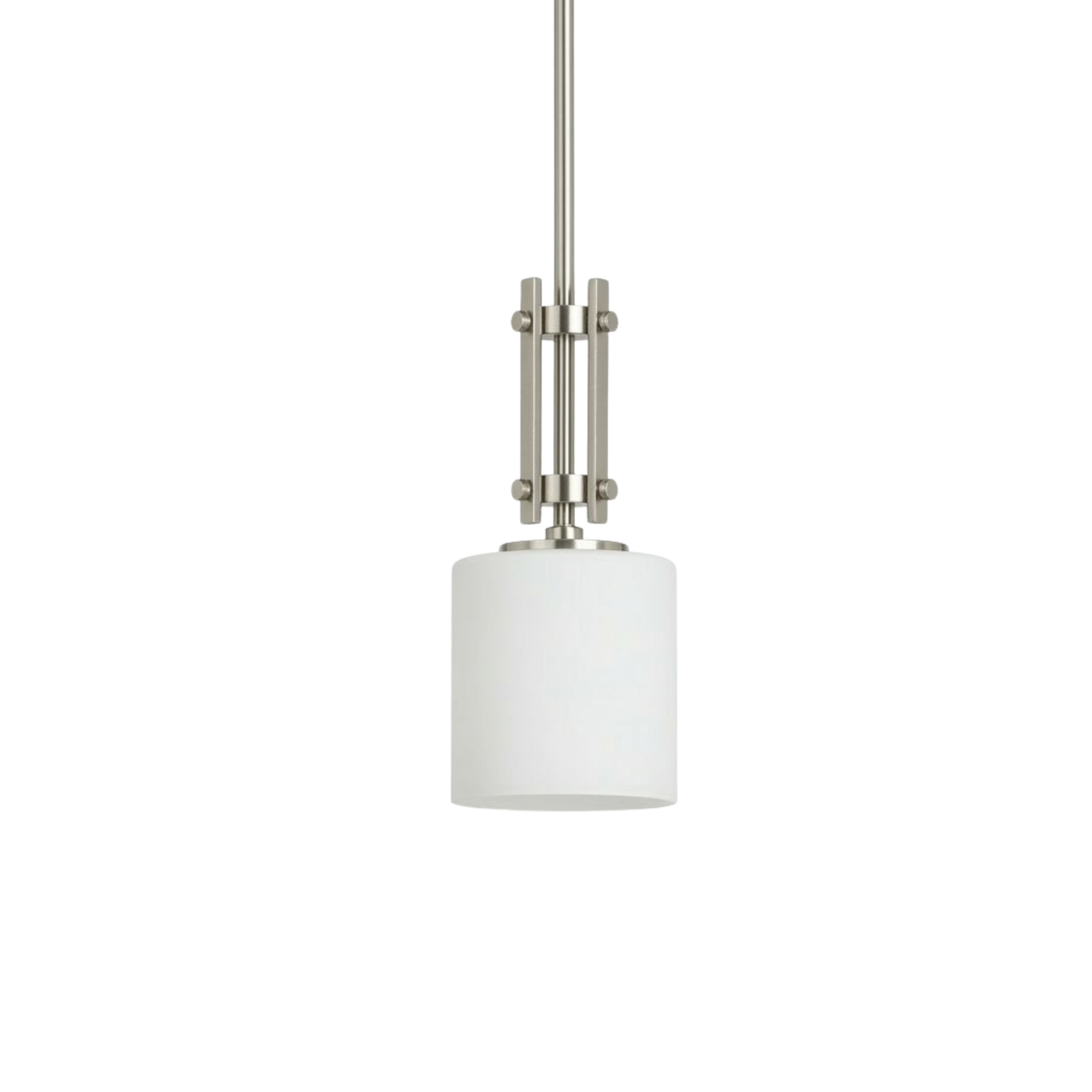 Paris 1-Light Mini Pendant White Cylinder Glass - Contemporary Pendants in Brushed Nickel