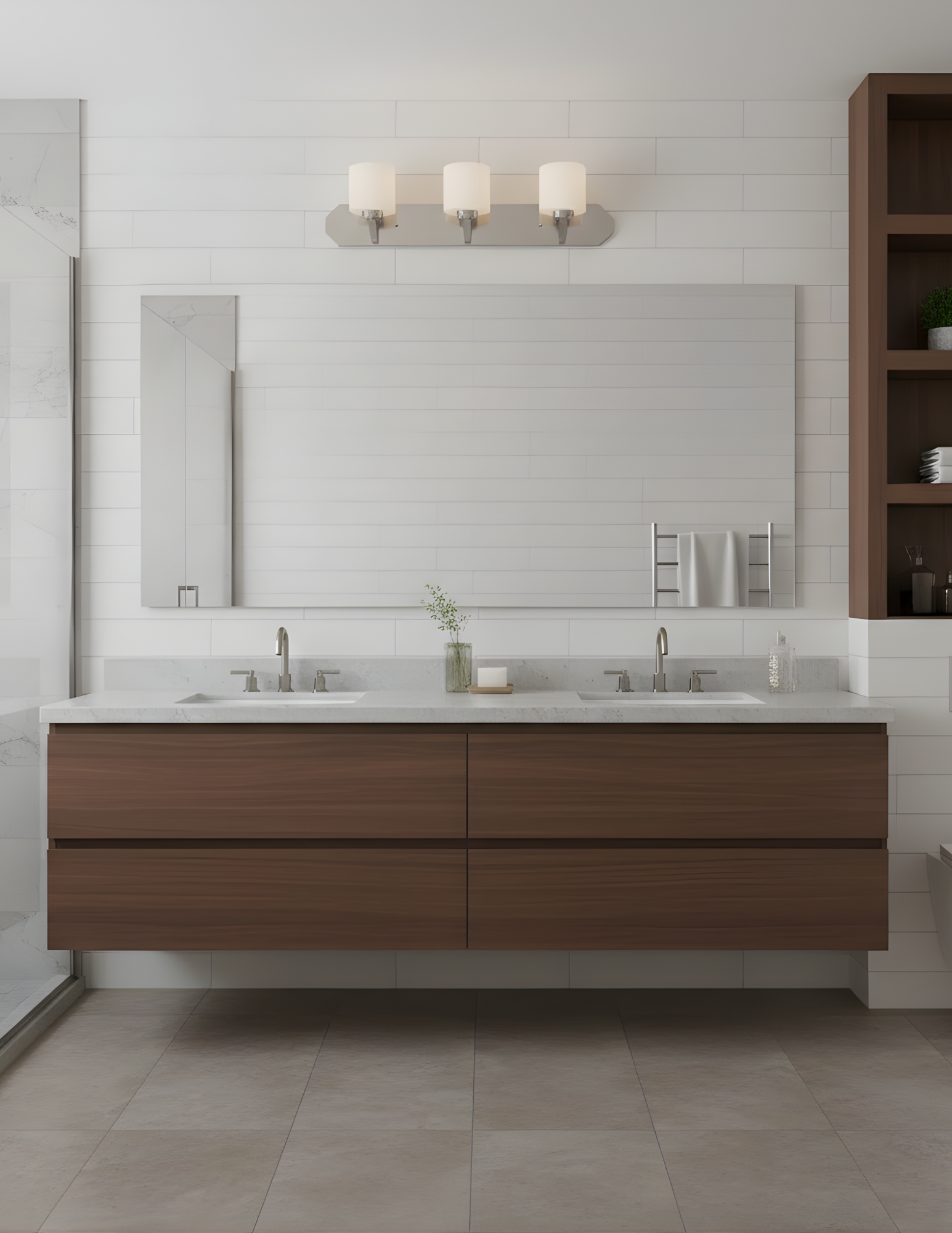 Paris 3-Light Vanity - White Cylinder Glass - Elegant Vanities