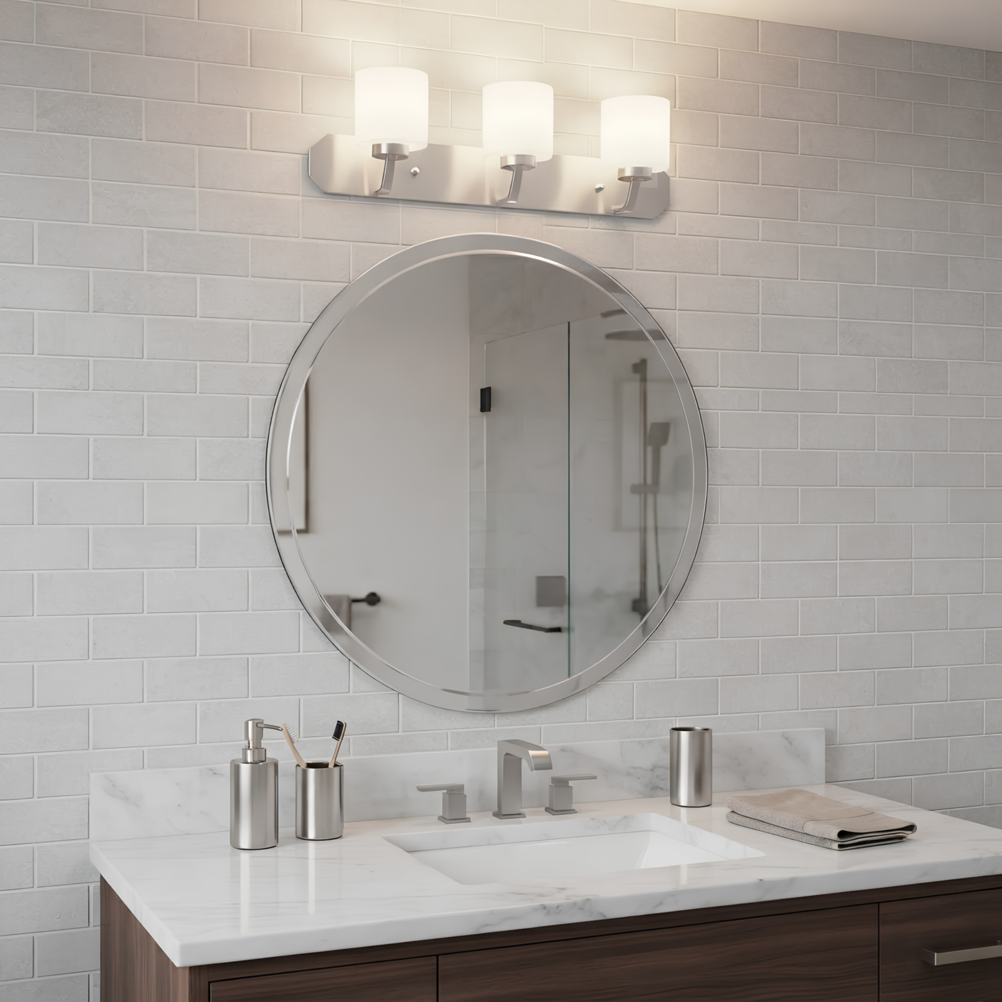 Paris 3-Light Vanity - White Cylinder Glass - Elegant Vanities