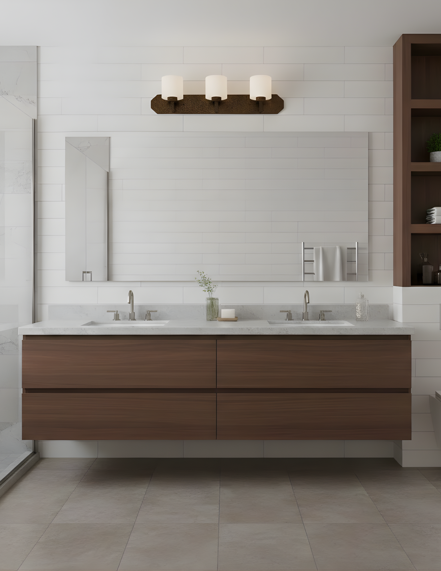 Paris 3-Light Vanity - White Cylinder Glass - Elegant Vanities