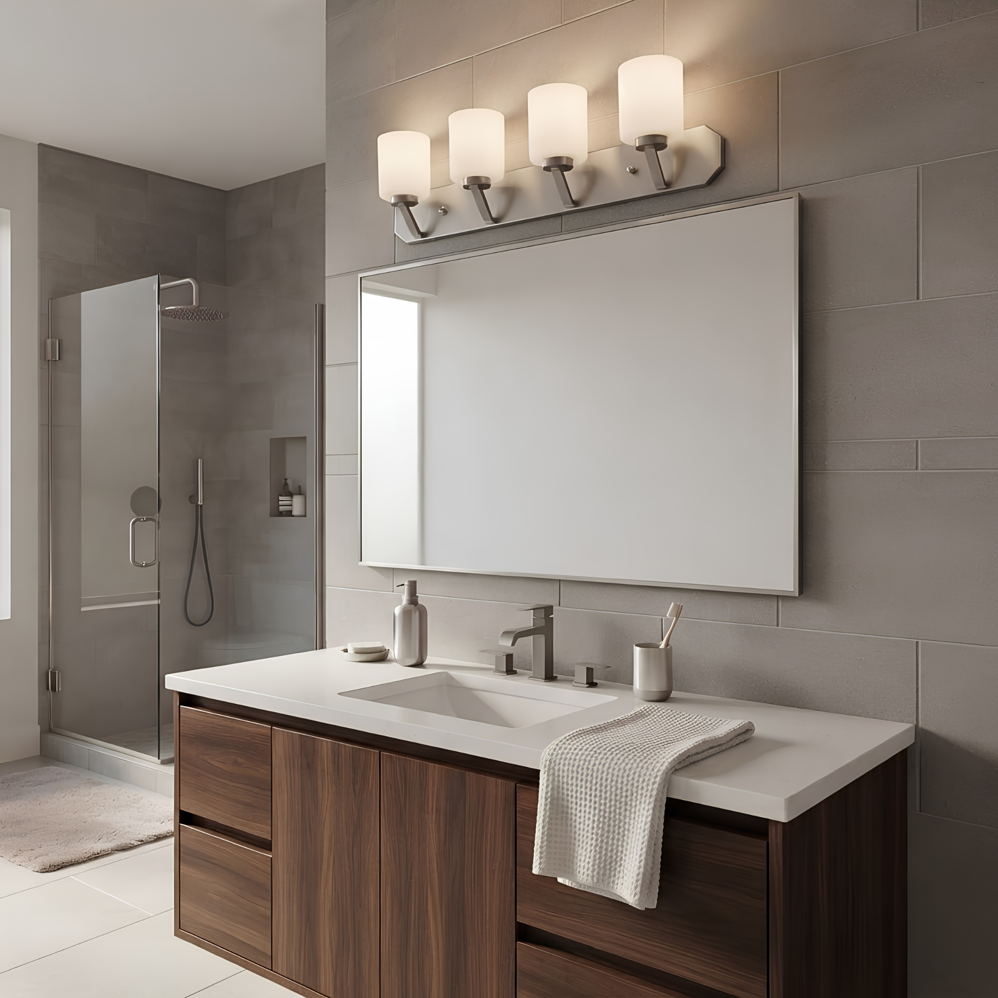 Paris 4-Light Vanity White Cylinder Glass - Sleek Vanities